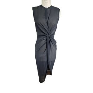 YIGAL AZROUEL Sheer Black Twist Front Sleeveless Midi Dress Size 3